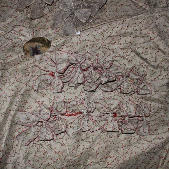 Tan With Red Holly Berry Branches 52 in Tree Skirt With Matching Bows - Picture 6 of 10